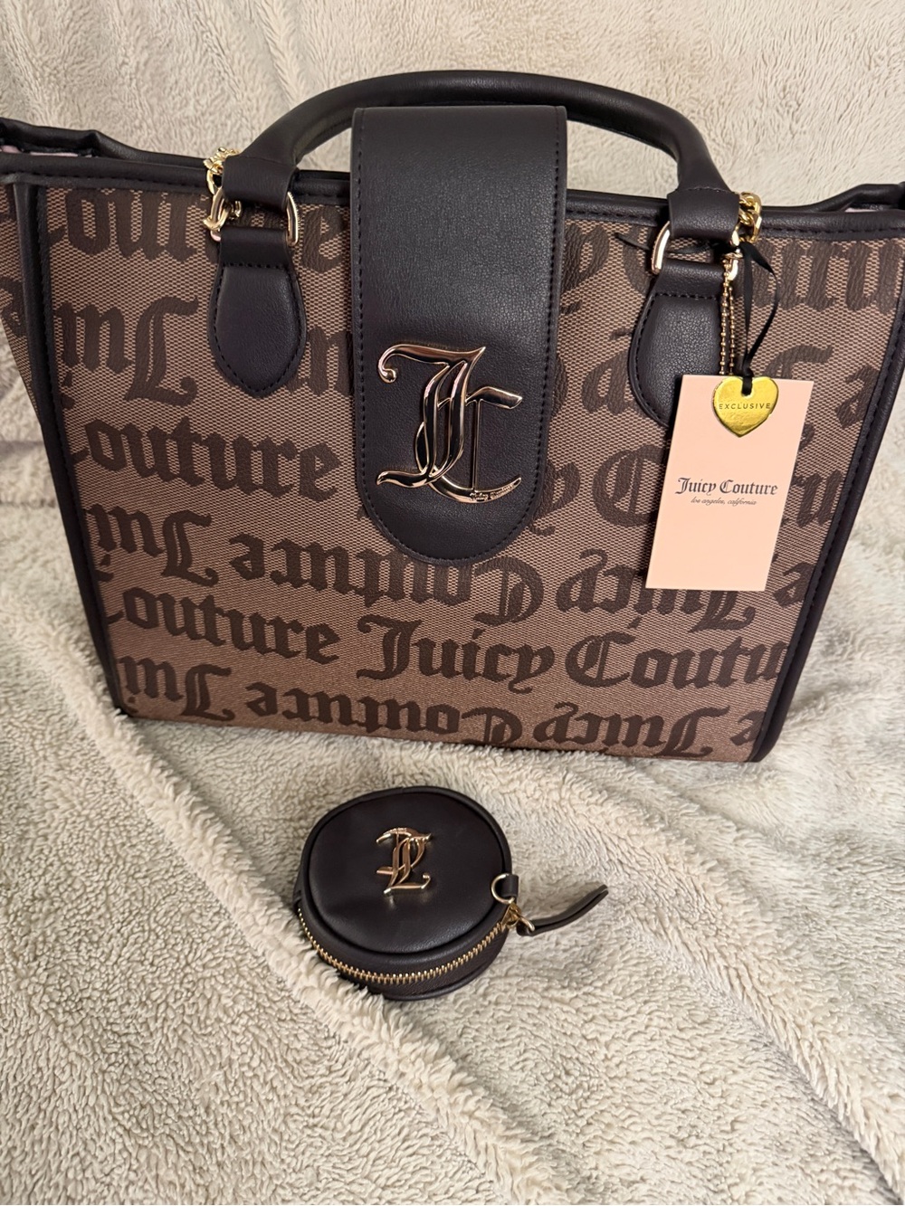 Juicy Couture Brown Logo Tote with Matching Brown Coin Pouch